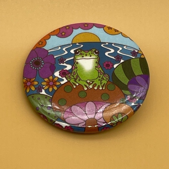 Happy Frog Pinback Button | Floral Mushroom | 1.5" diameter, For Bundles Only - Picture 2 of 4